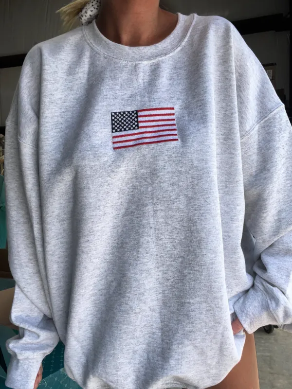 Vintage Embroider American Flag Sweatshirt sold by Sunkissed Coconut