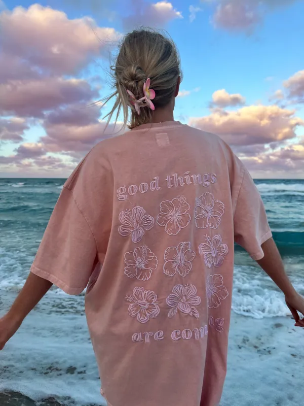 Good Things Are Coming Embroider Flower Tee sold by Sunkissed Coconut