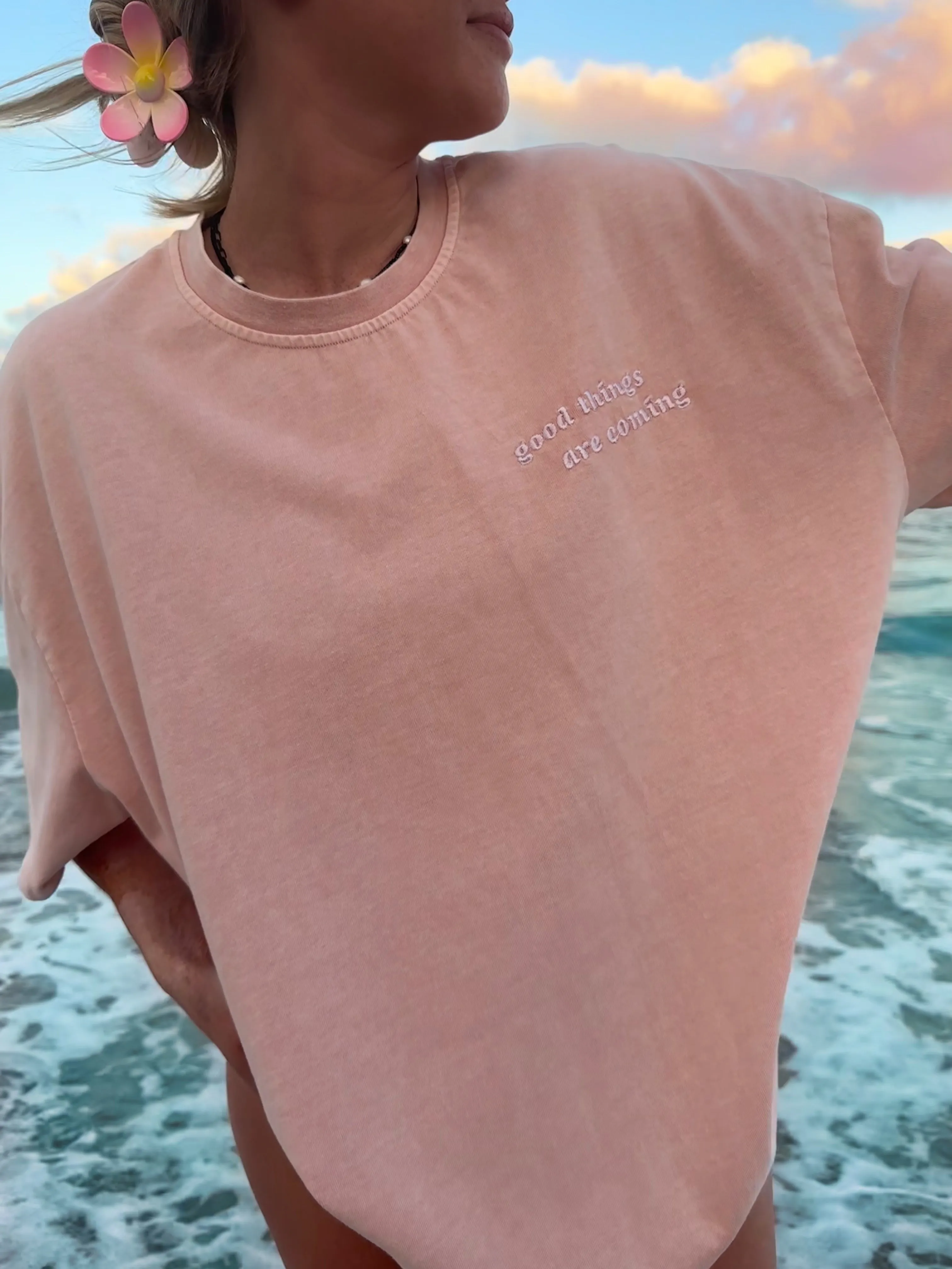 Good Things Are Coming Embroider Flower Tee sold by Sunkissed Coconut product image thumbnail 2
