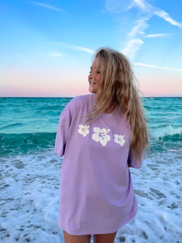 HIBISCUS FLOWER TOWEL EMBROIDER TEE sold by Sunkissed Coconut