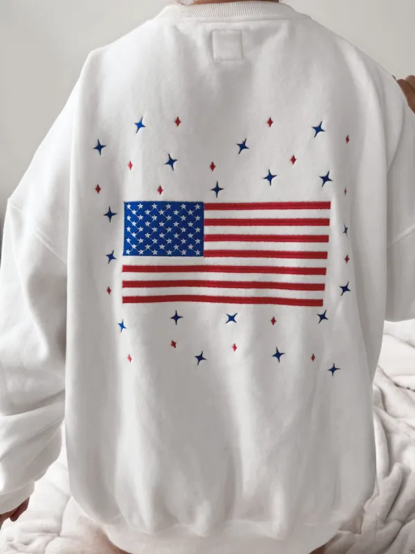 AMERICAN FLAG EMBROIDER STAR SWEATSHIRT sold by Sunkissed Coconut