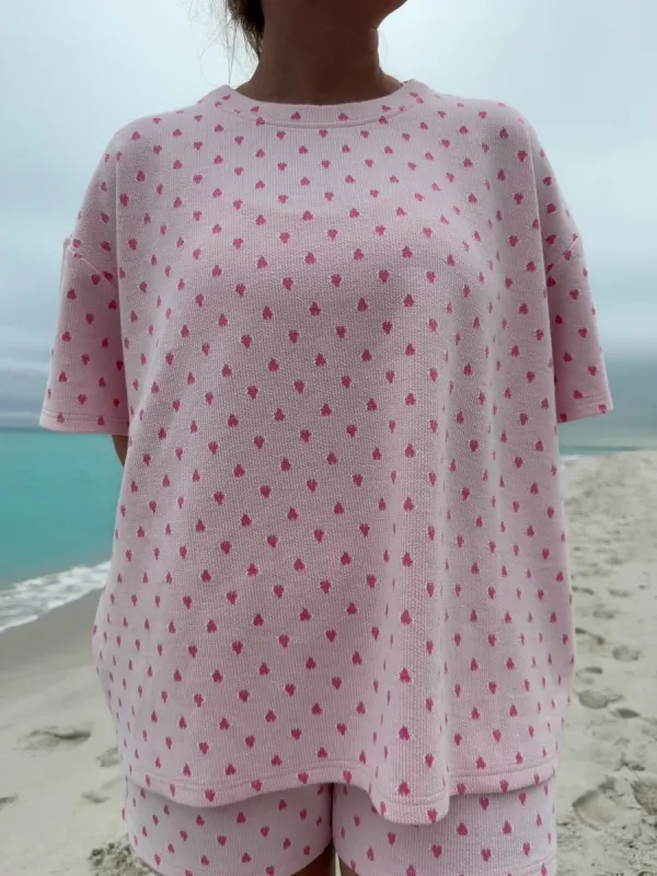 Heart Short Sleeve Pajama Top sold by Sunkissed Coconut