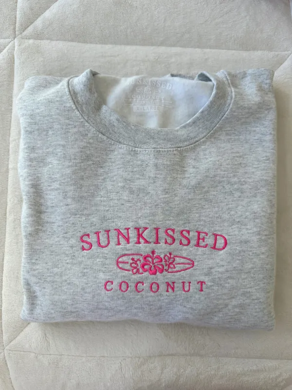 Gray Embroider Sunkissedcoconut Sweatshirt sold by Sunkissed Coconut