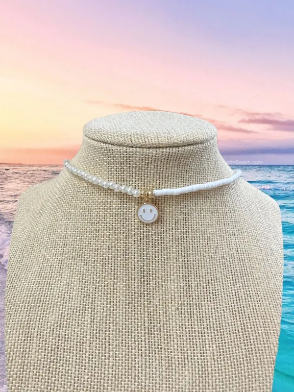 SEASIDE PEARL BEADED SMILEY FACE CHOKER sold by Sunkissed Coconut