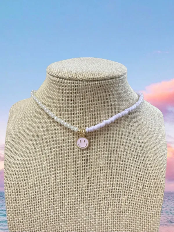 OCEANFRONT PEARL BEADED SMILEY FACE CHOKER sold by Sunkissed Coconut