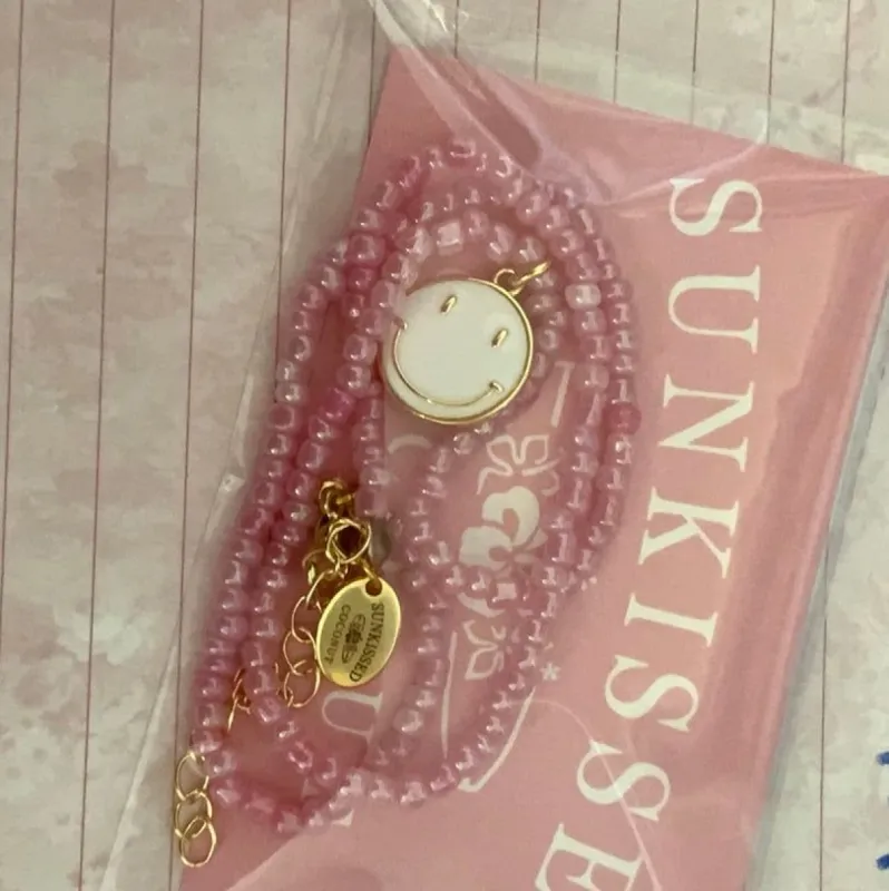 Gold Dipped Smiley Seed Bead Necklace Sunkissedcoconut™️ - pink sold by Sunkissed Coconut