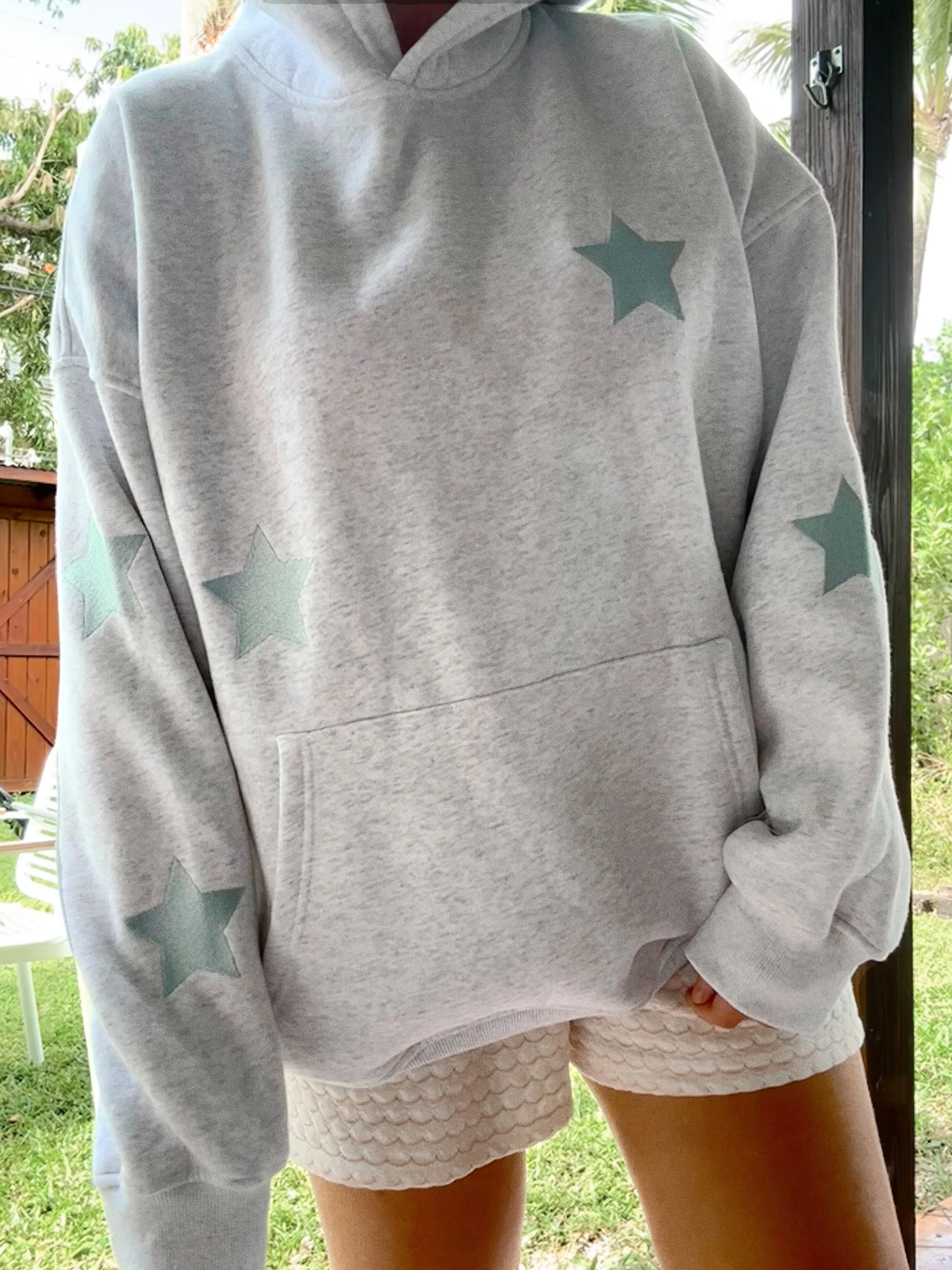 Pearl Grey Embroider Star Hoodie sold by Sunkissed Coconut