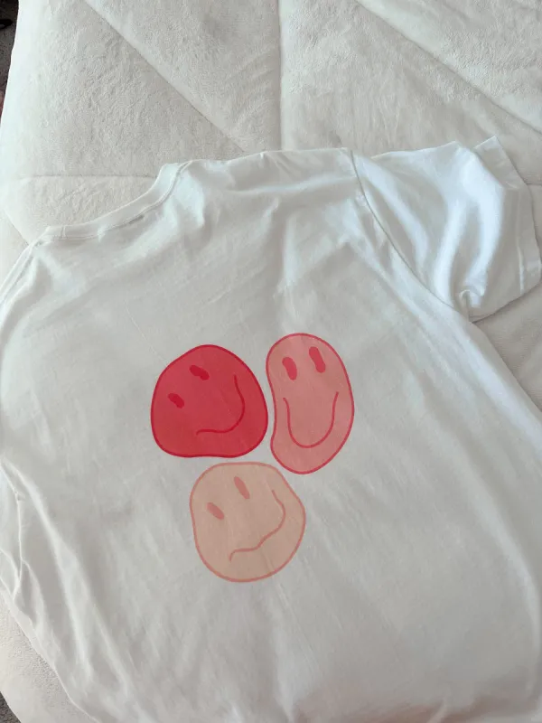 Groovy Pink Smiley Faces Tee sold by Sunkissed Coconut