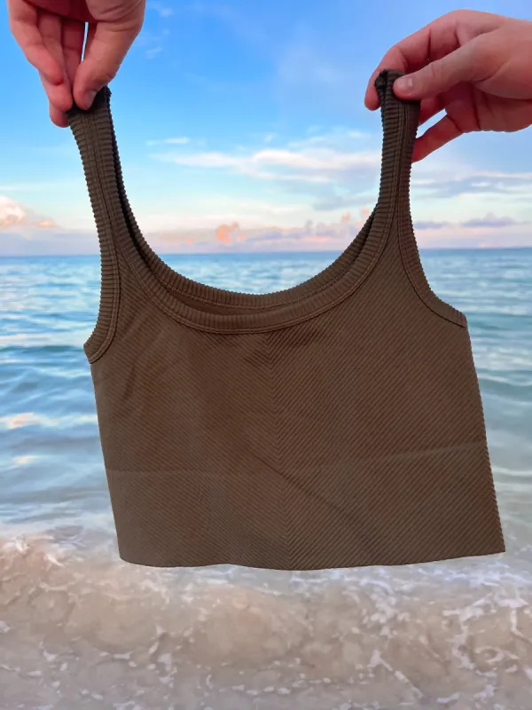 Everyday Detailed Ribbed Tanktop Dusty Olive sold by Sunkissed Coconut