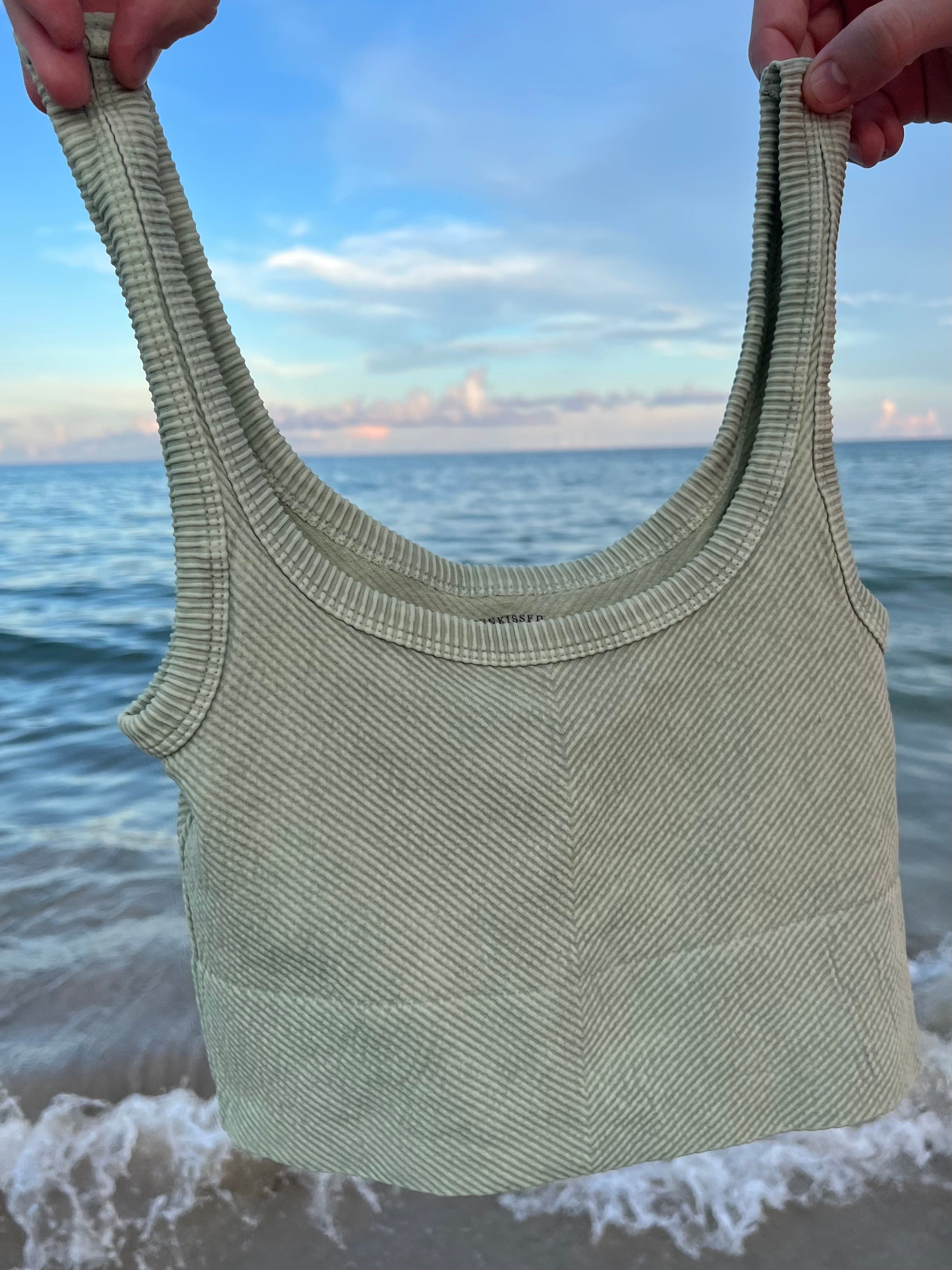 Everyday Vintage Basil Detailed Ribbed Tanktop sold by Sunkissed Coconut