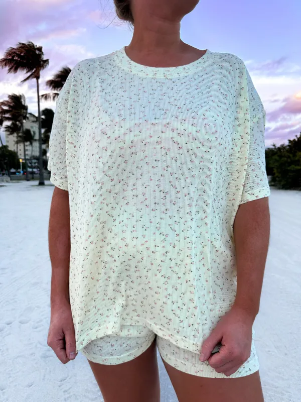 Lemon Floral Short Sleeve Pajama Top sold by Sunkissed Coconut