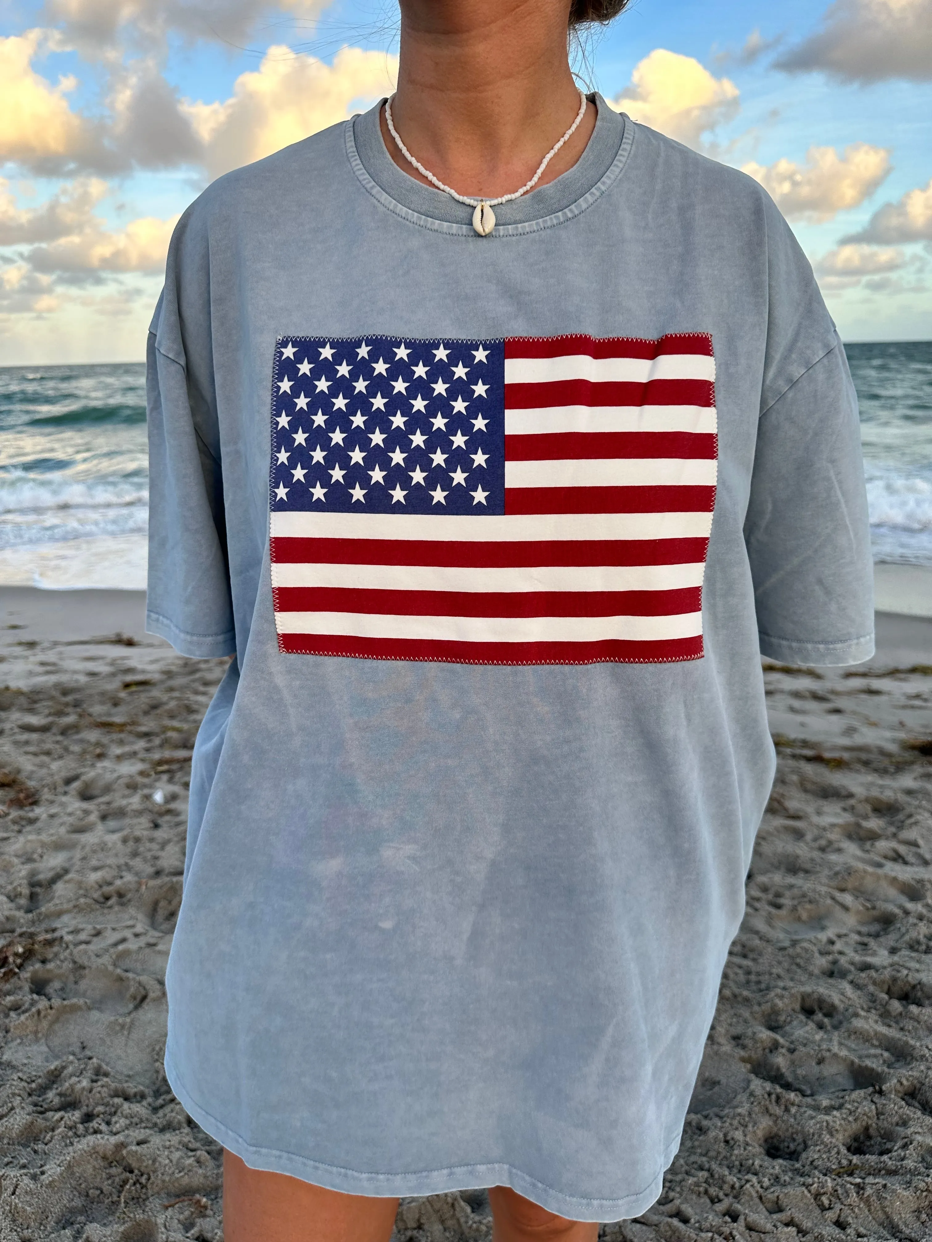 American Flag Embroider Tee sold by Sunkissed Coconut