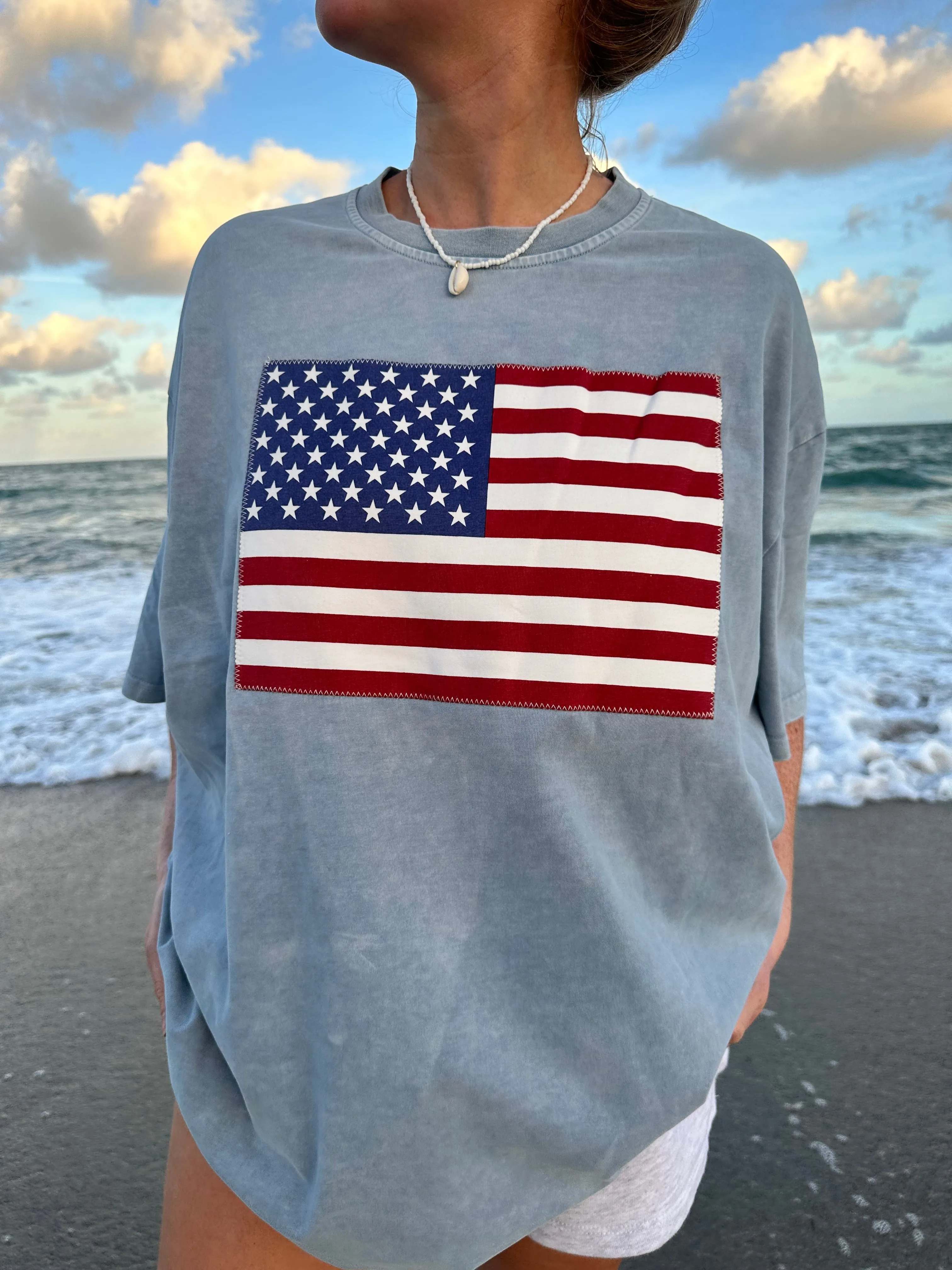American Flag Embroider Tee sold by Sunkissed Coconut product image thumbnail 2