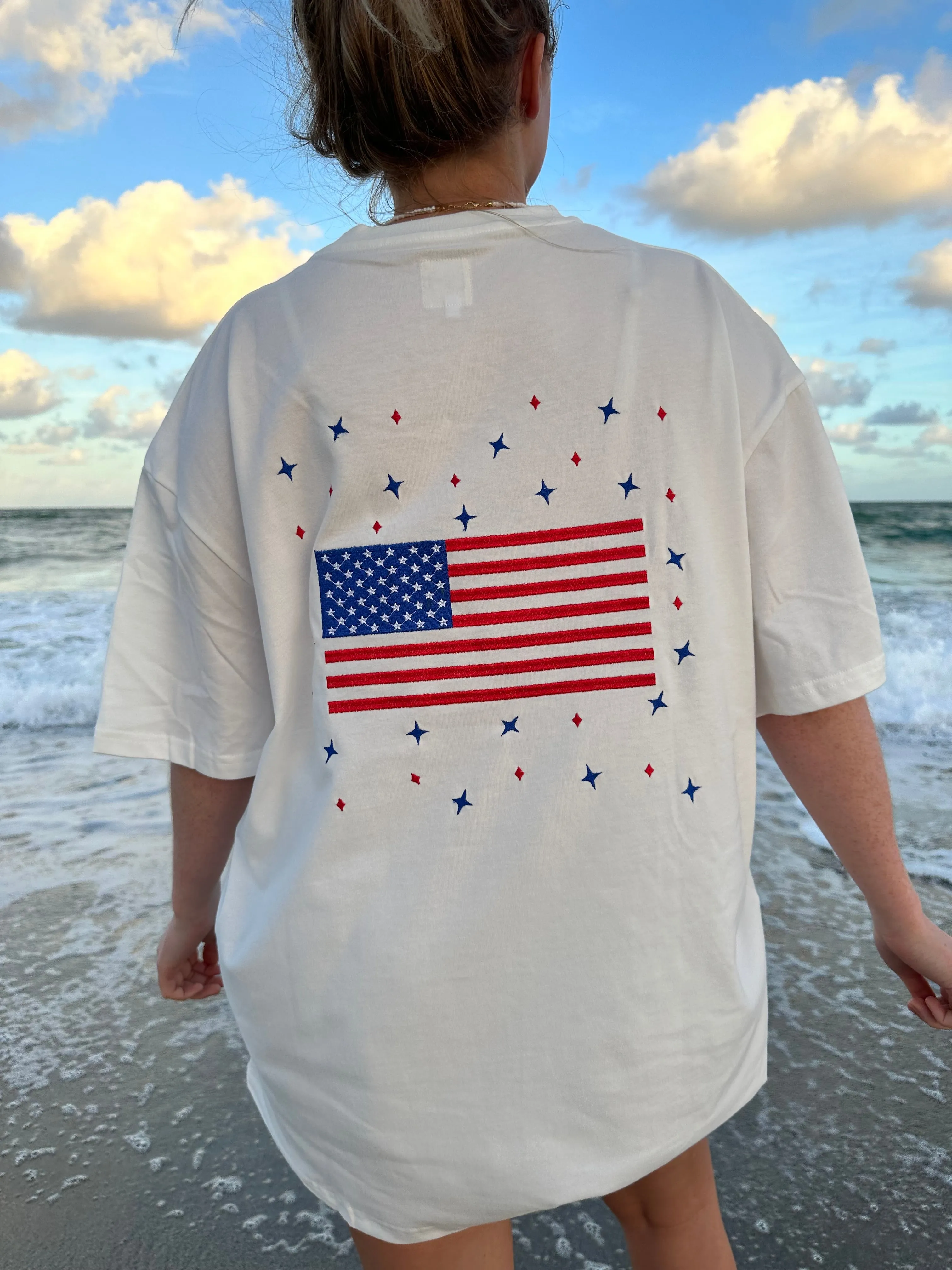 American Flag Embroider Star Tee sold by Sunkissed Coconut