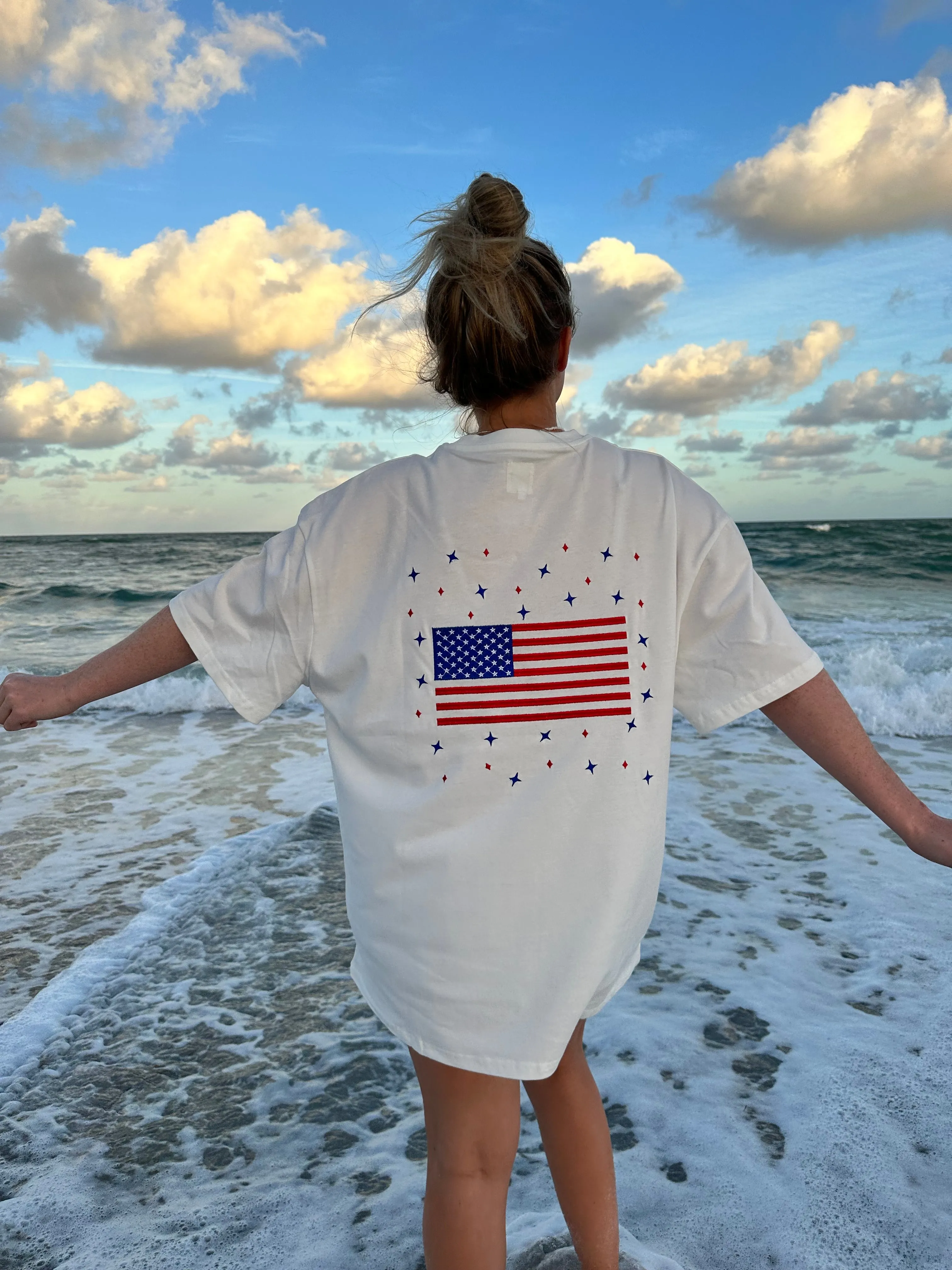 American Flag Embroider Star Tee sold by Sunkissed Coconut product image thumbnail 4
