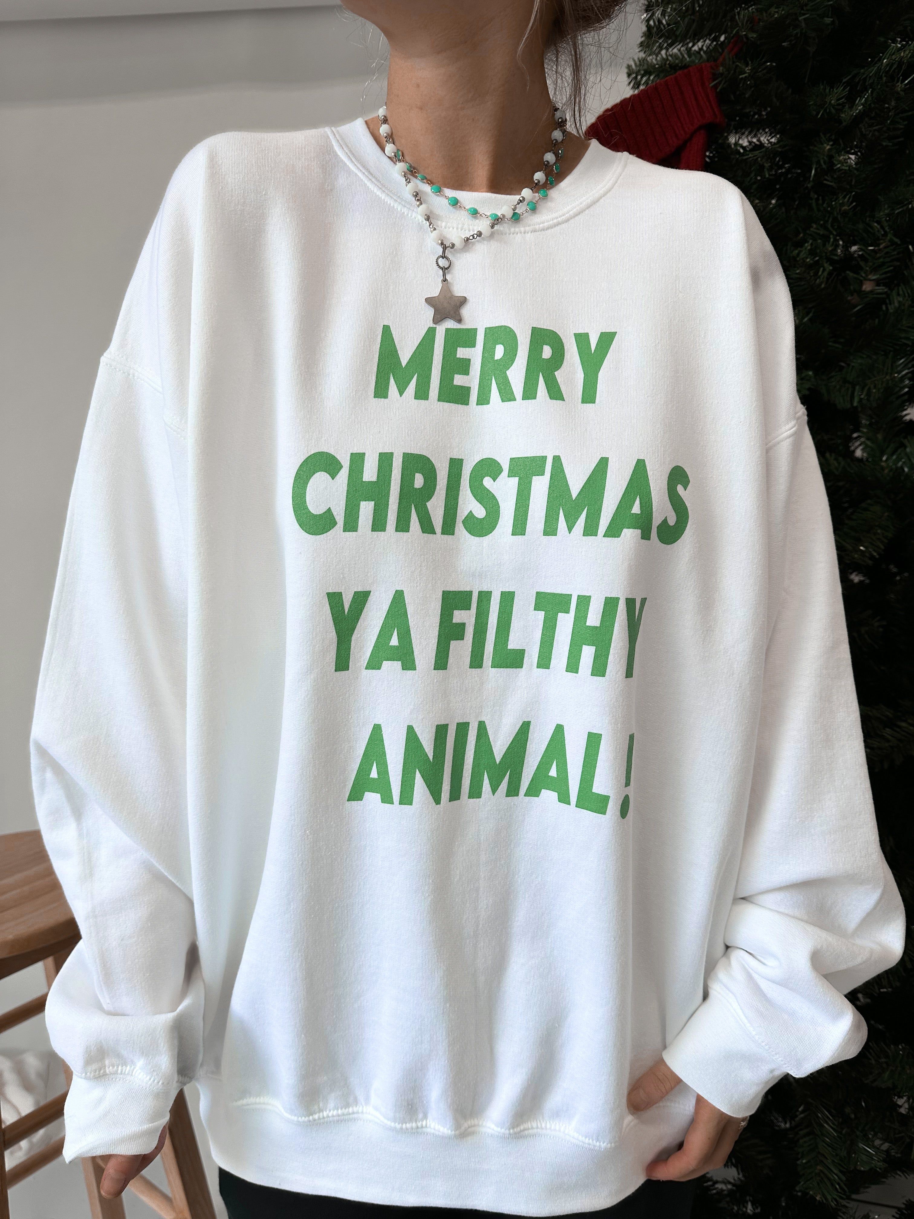 Green Merry Christmas Ya Filthy Animal Christmas Sweatshirt sold by Sunkissed Coconut product image thumbnail 2