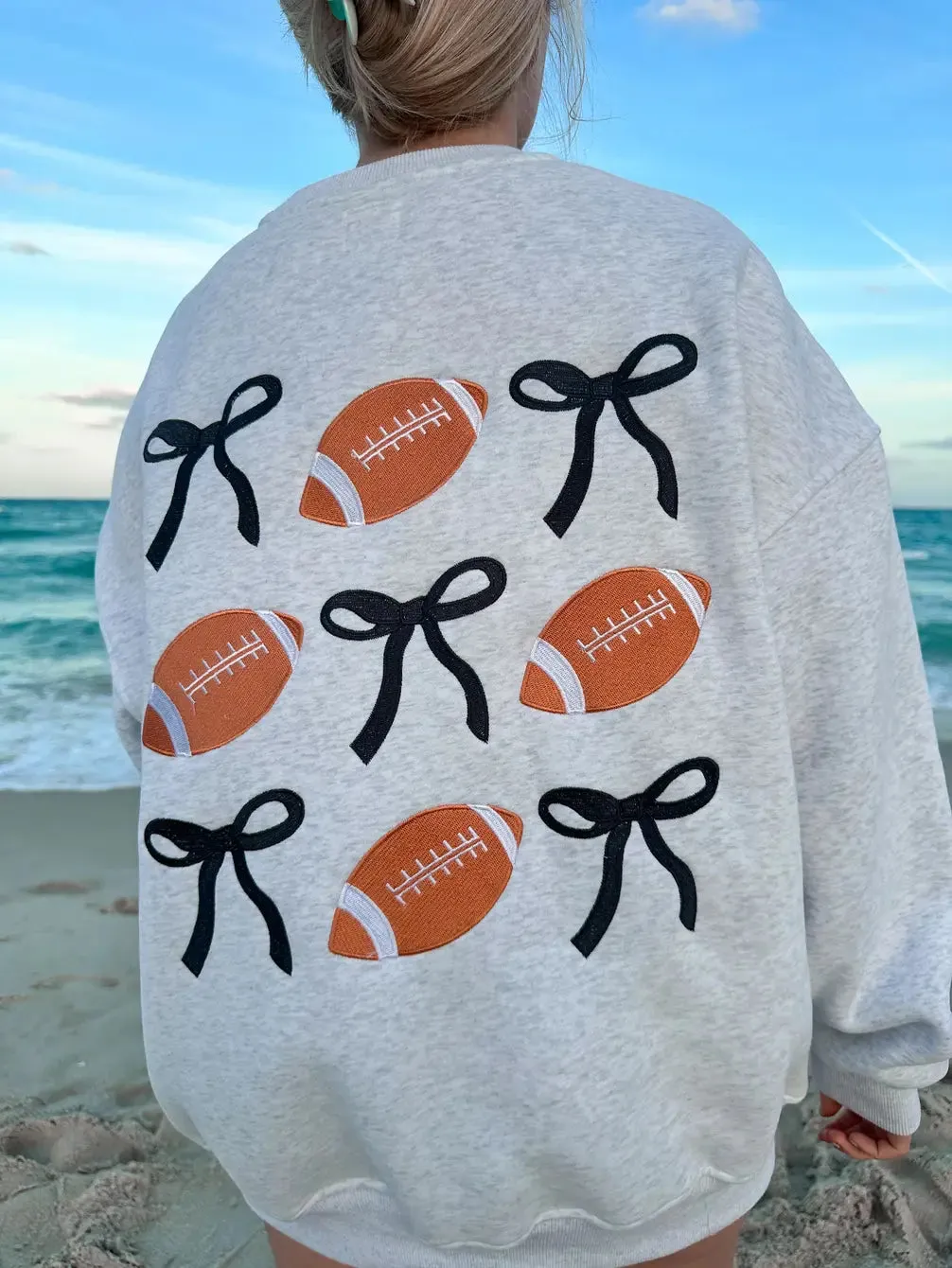 Game Day Embroider Football Bows Sweatshirt sold by Sunkissed Coconut product image thumbnail 2