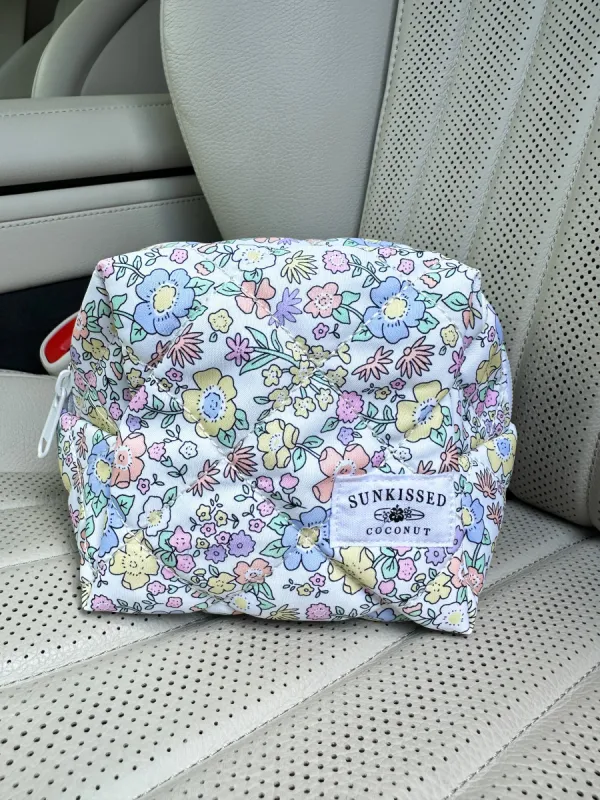 Small Pastel Flower Quilted Handmade Makeup Bag sold by Sunkissed Coconut