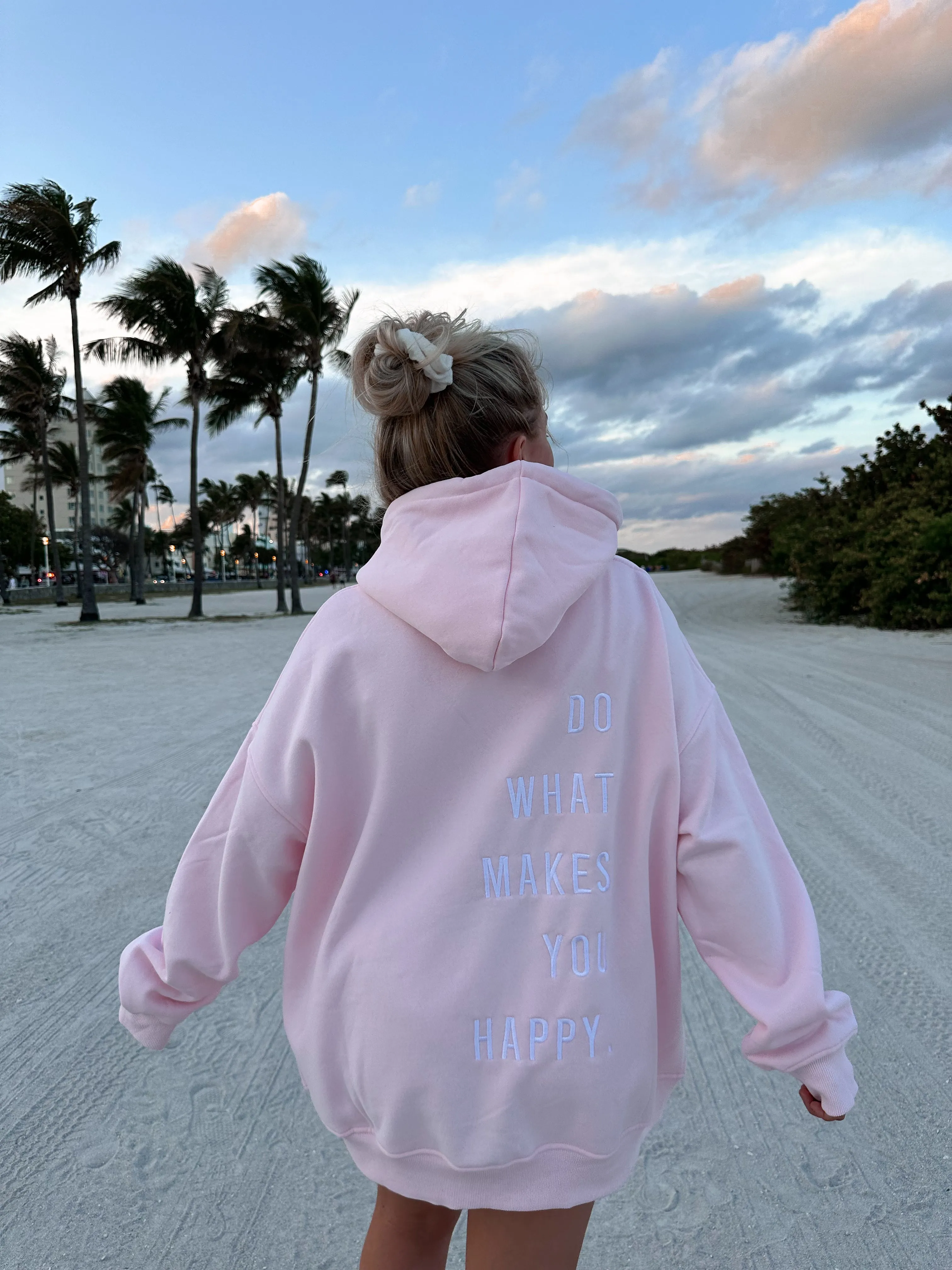 Light Pink Do What Makes You Happy Embroider Hoodie sold by Sunkissed Coconut