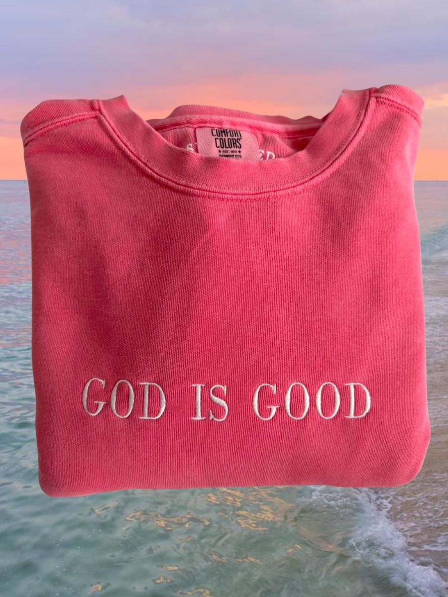 Strawberry Embroider God Is Good Sweatshirt sold by Sunkissed Coconut