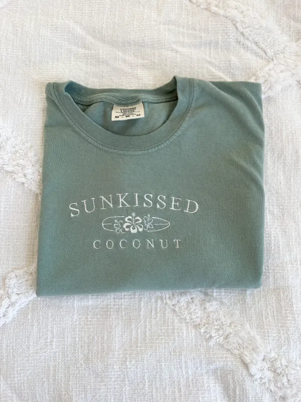 Bay Green Embroider Sunkissedcoconut Tee sold by Sunkissed Coconut