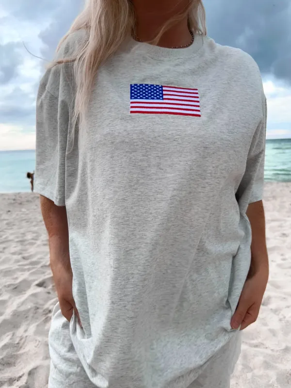 American Flag Embroider Tee sold by Sunkissed Coconut