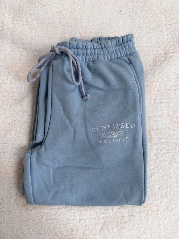 Jess Ocean Blue Embroider Sunkissedcoconut Sweatpants sold by Sunkissed Coconut