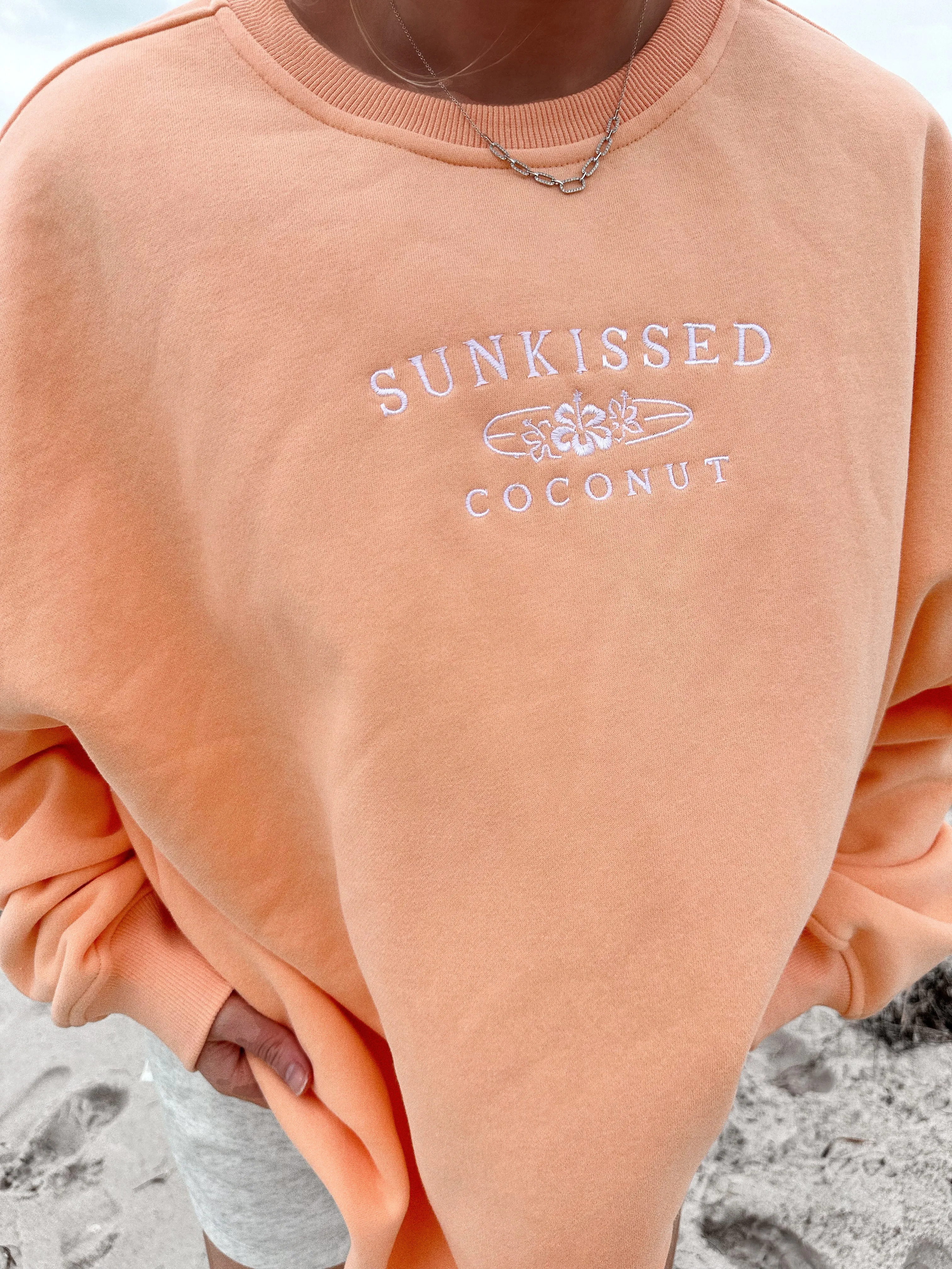 Sherbet Orange Sunkissedcoconut Embroider Sweatshirt sold by Sunkissed Coconut product image thumbnail 2