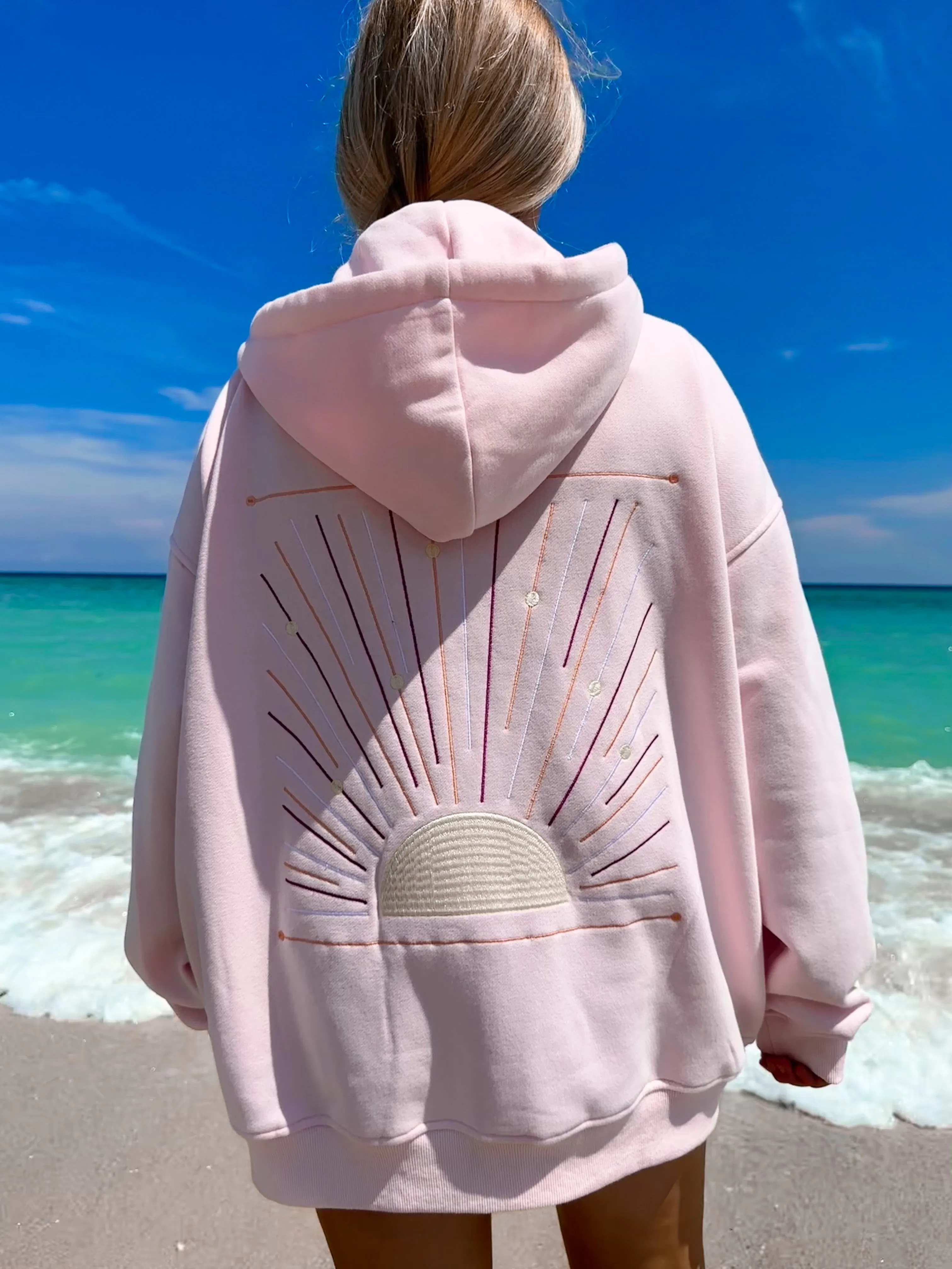 Light Pink Sunset Rays Embroider Hoodie sold by Sunkissed Coconut product image thumbnail 4