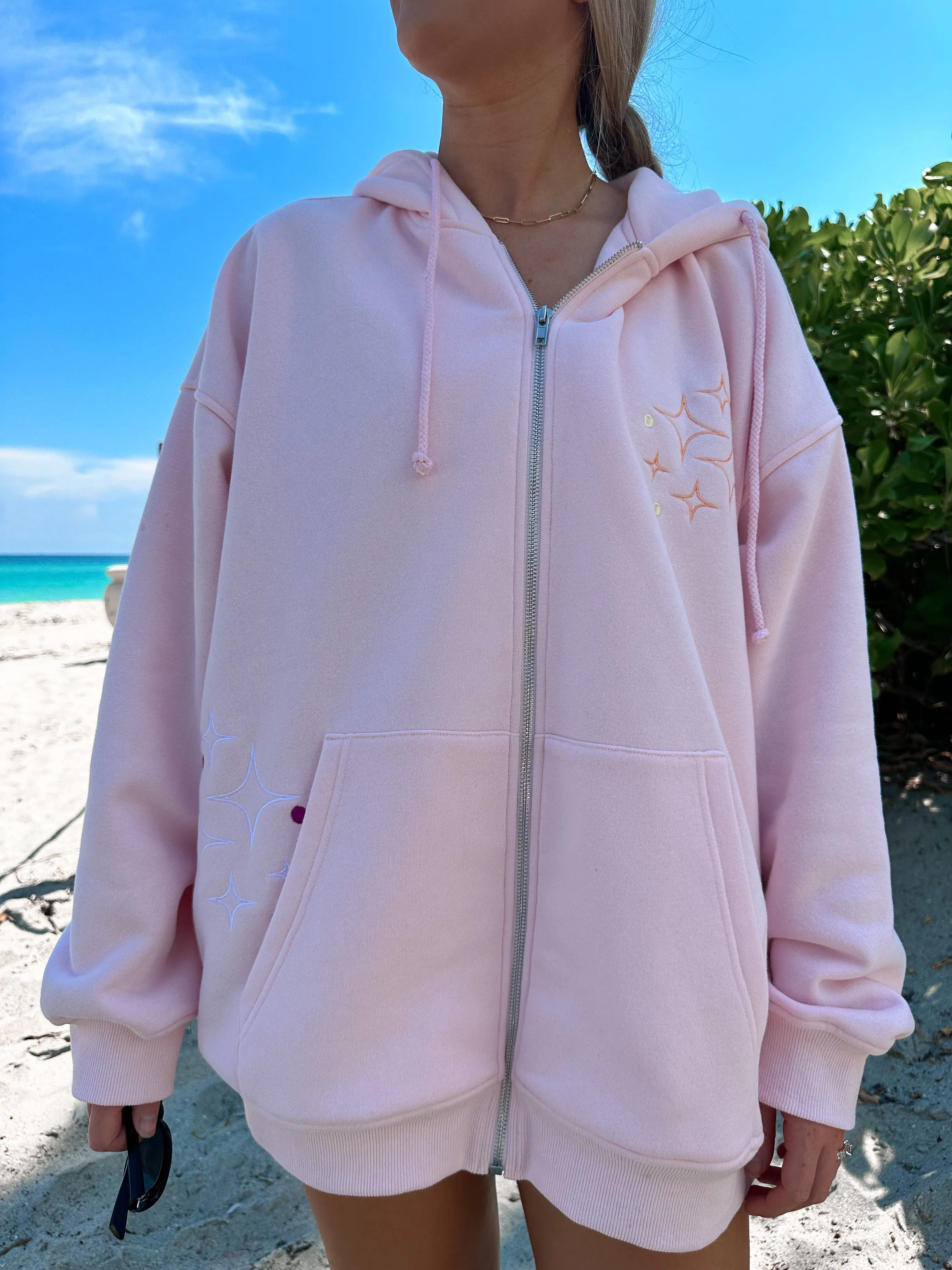 Light Pink Sunset Rays Embroider Hoodie sold by Sunkissed Coconut product image thumbnail 2