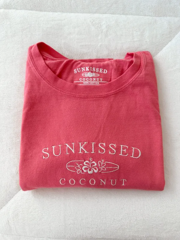 Rose Pink Embroider Sunkissedcoconut Tee sold by Sunkissed Coconut