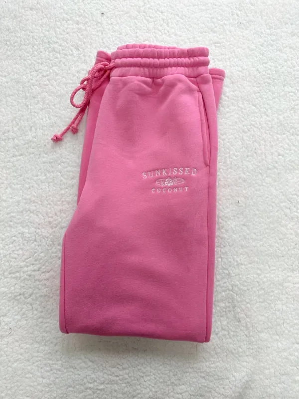 (size large) Olivia Taffy Pink Embroider Sunkissedcoconut Flare Sweatpants sold by Sunkissed Coconut