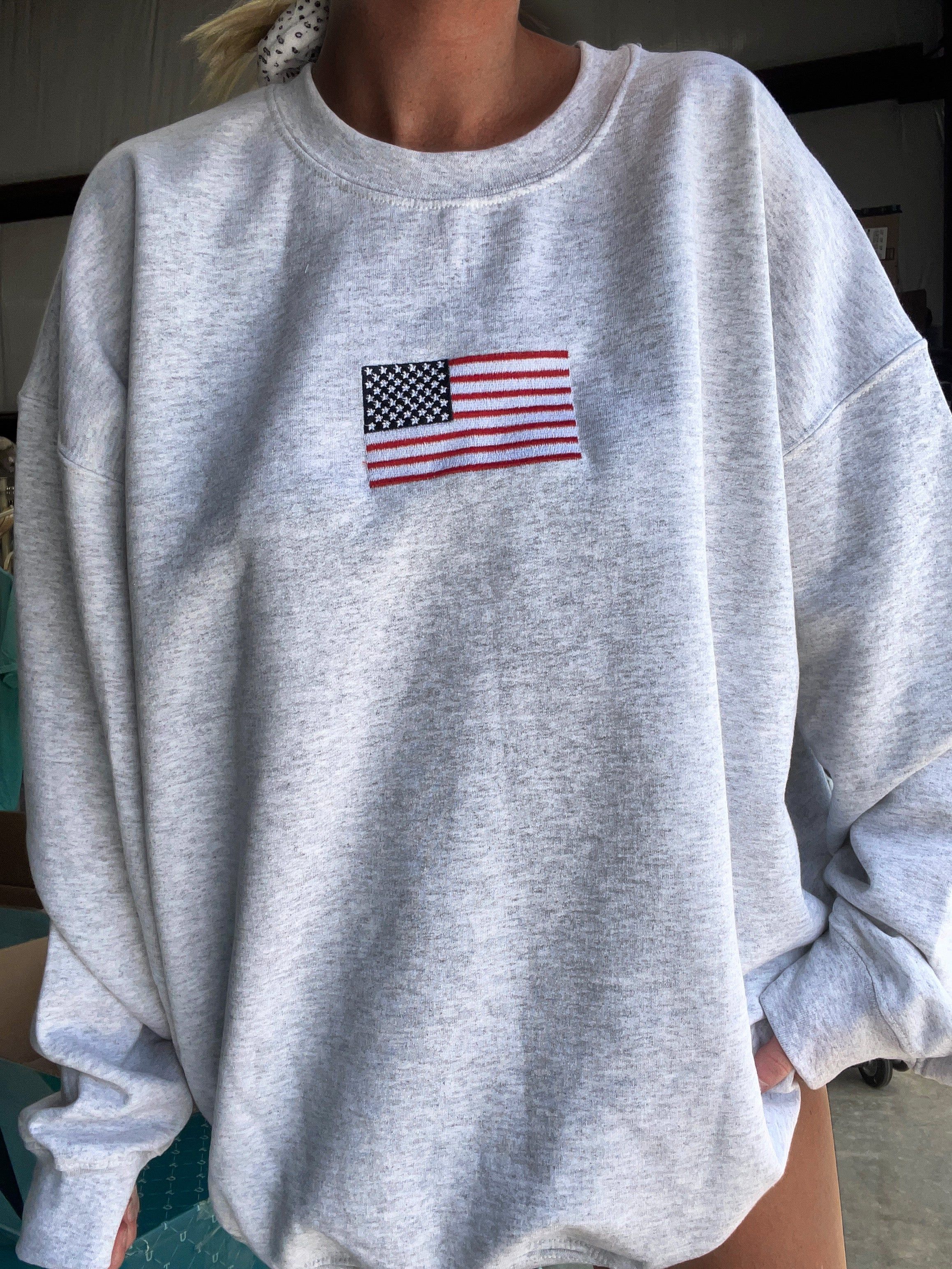 Vintage Embroider American Flag Sweatshirt sold by Sunkissed Coconut