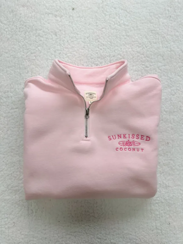 Tana Light Pink Quarter Zip Embroider Sunkissedcoconut Sweatshirt sold by Sunkissed Coconut