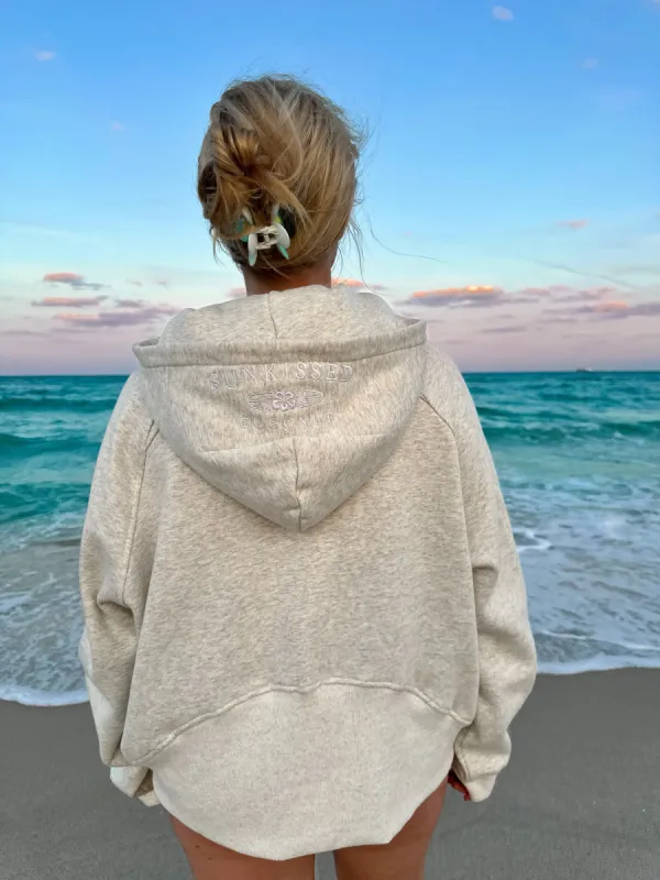 Salty Grey Pilates Detailed Waist Length Quarter Zip Hoodie sold by Sunkissed Coconut