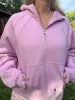 Pink Lavender  Pilates Detailed Waist Length Quarter Zip Hoodie sold by Sunkissed Coconut