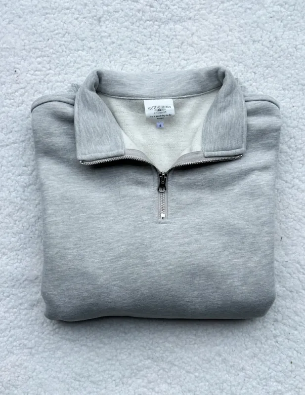 Afternoon Grey Basic Blank Quarter-Zip Sweatshirt sold by Sunkissed Coconut