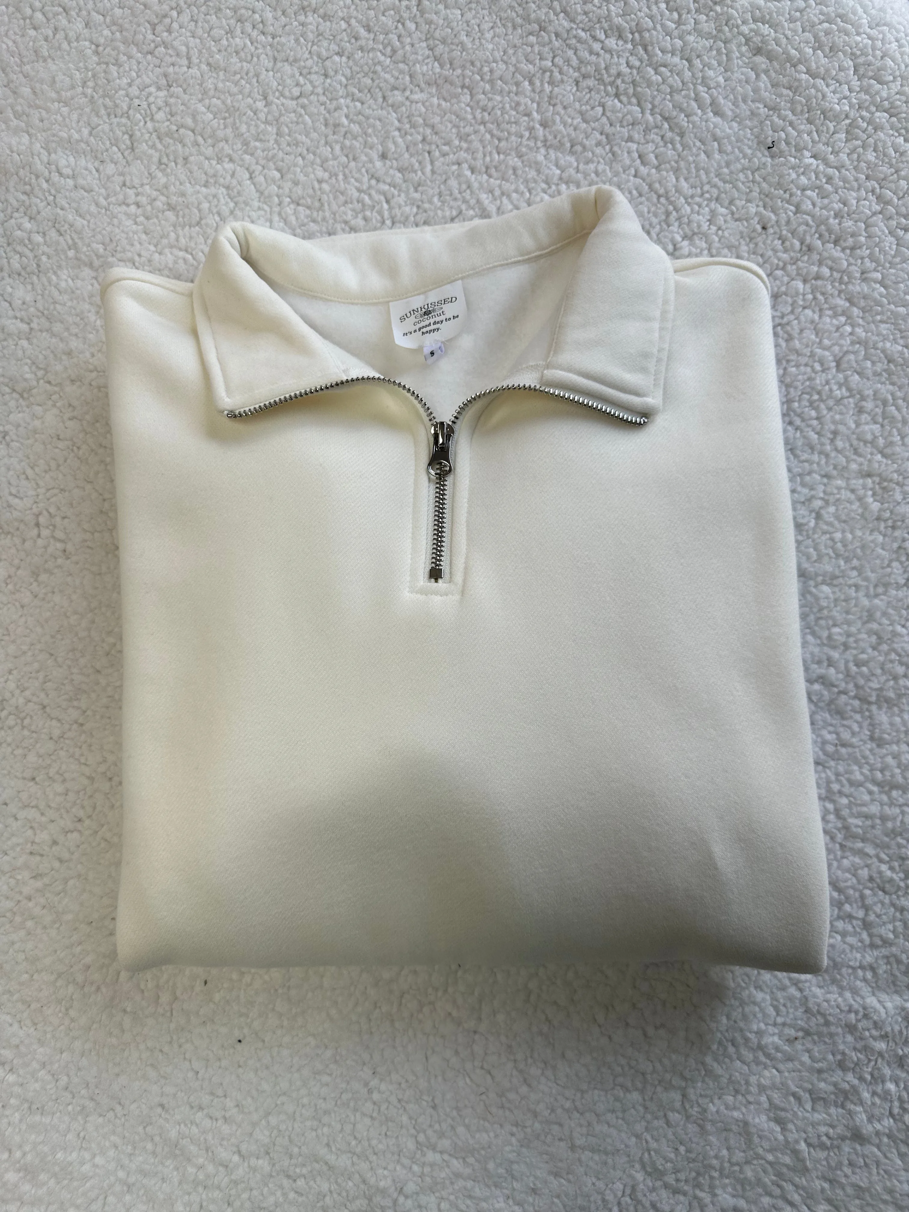 Ivory Basic Blank Quarter-Zip Sweatshirt sold by Sunkissed Coconut