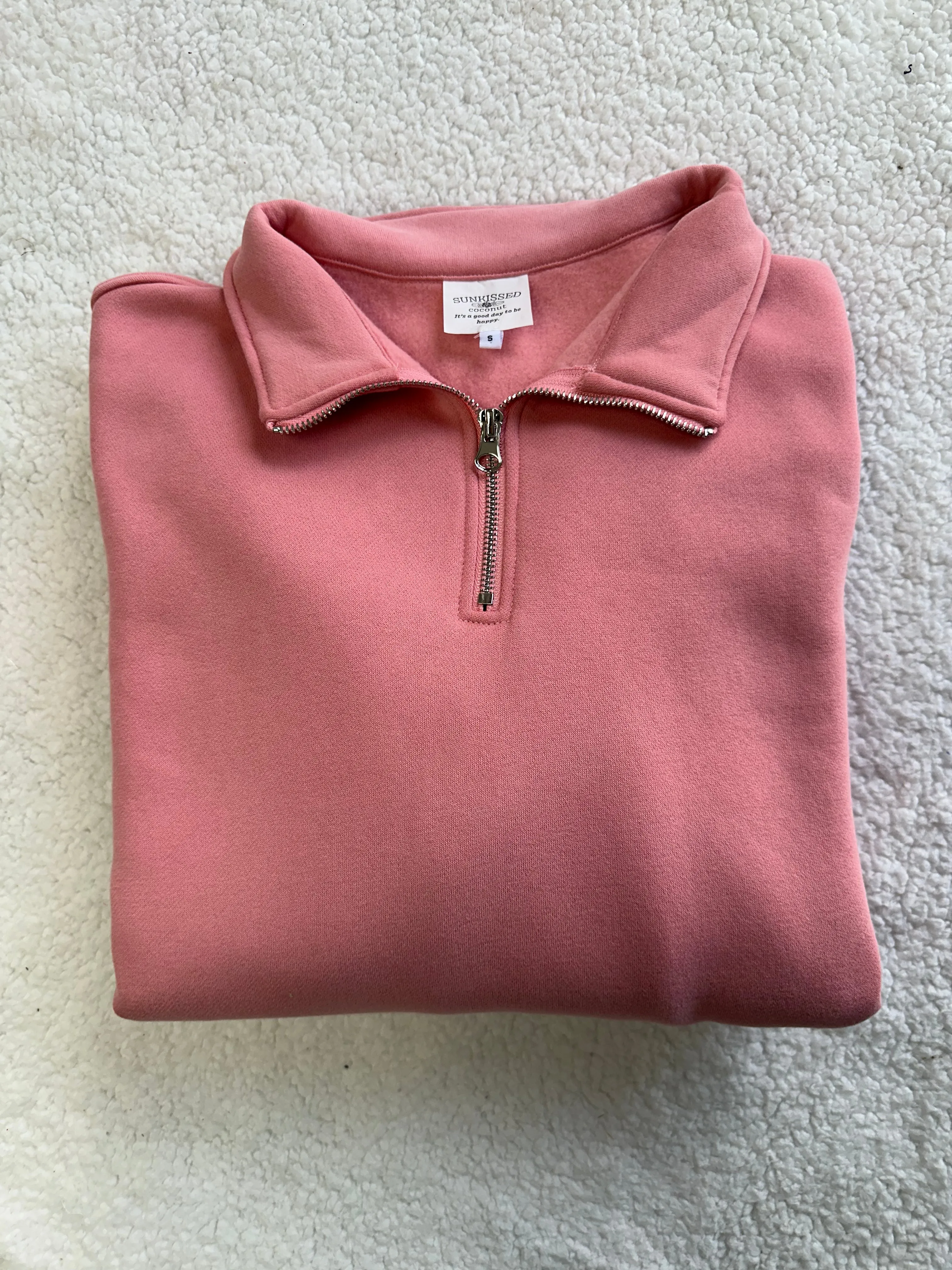 Ice Cream Pink Basic Blank Quarter-Zip Sweatshirt sold by Sunkissed Coconut