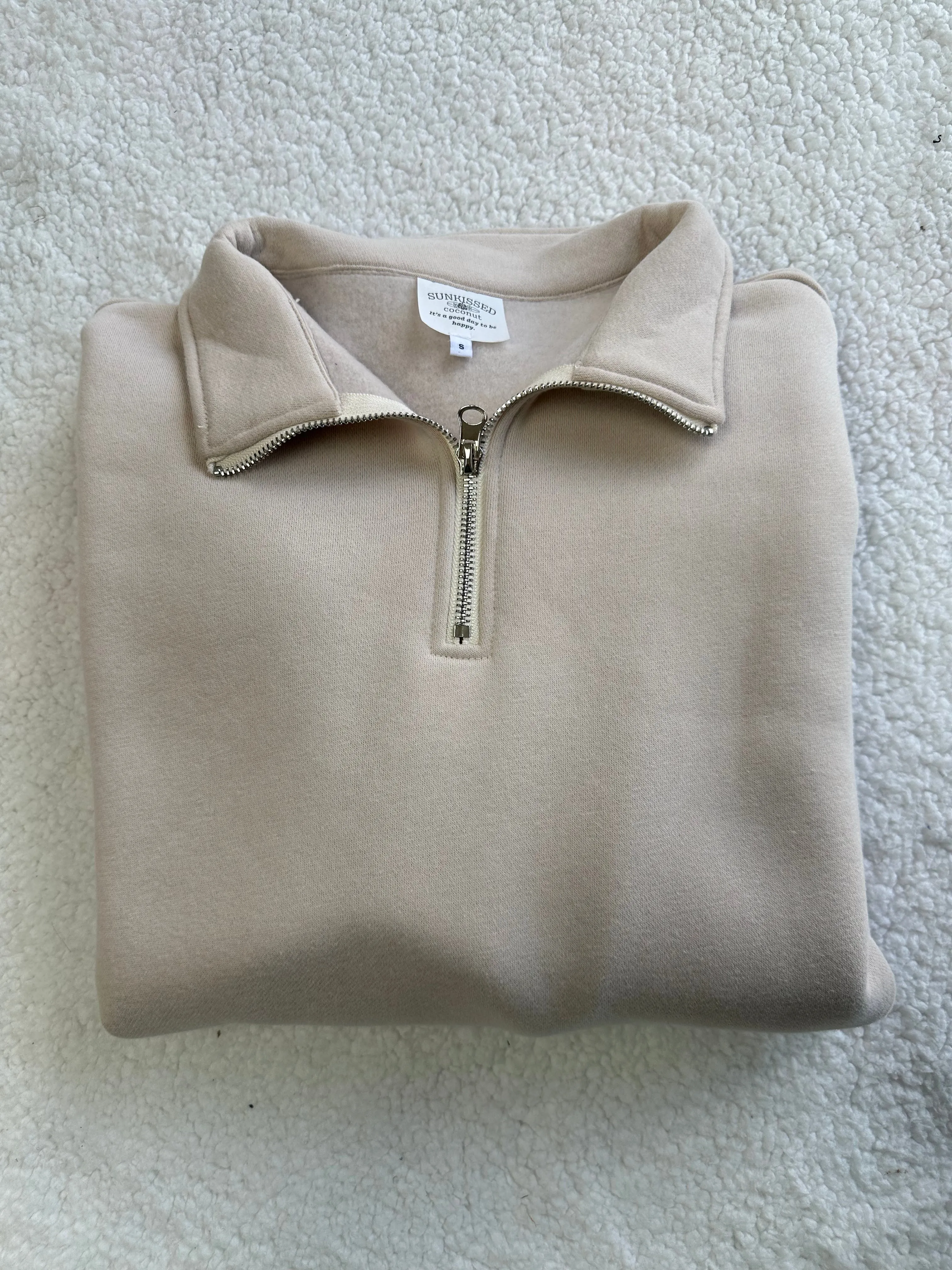 Sandstone Basic Blank Quarter-Zip Sweatshirt sold by Sunkissed Coconut