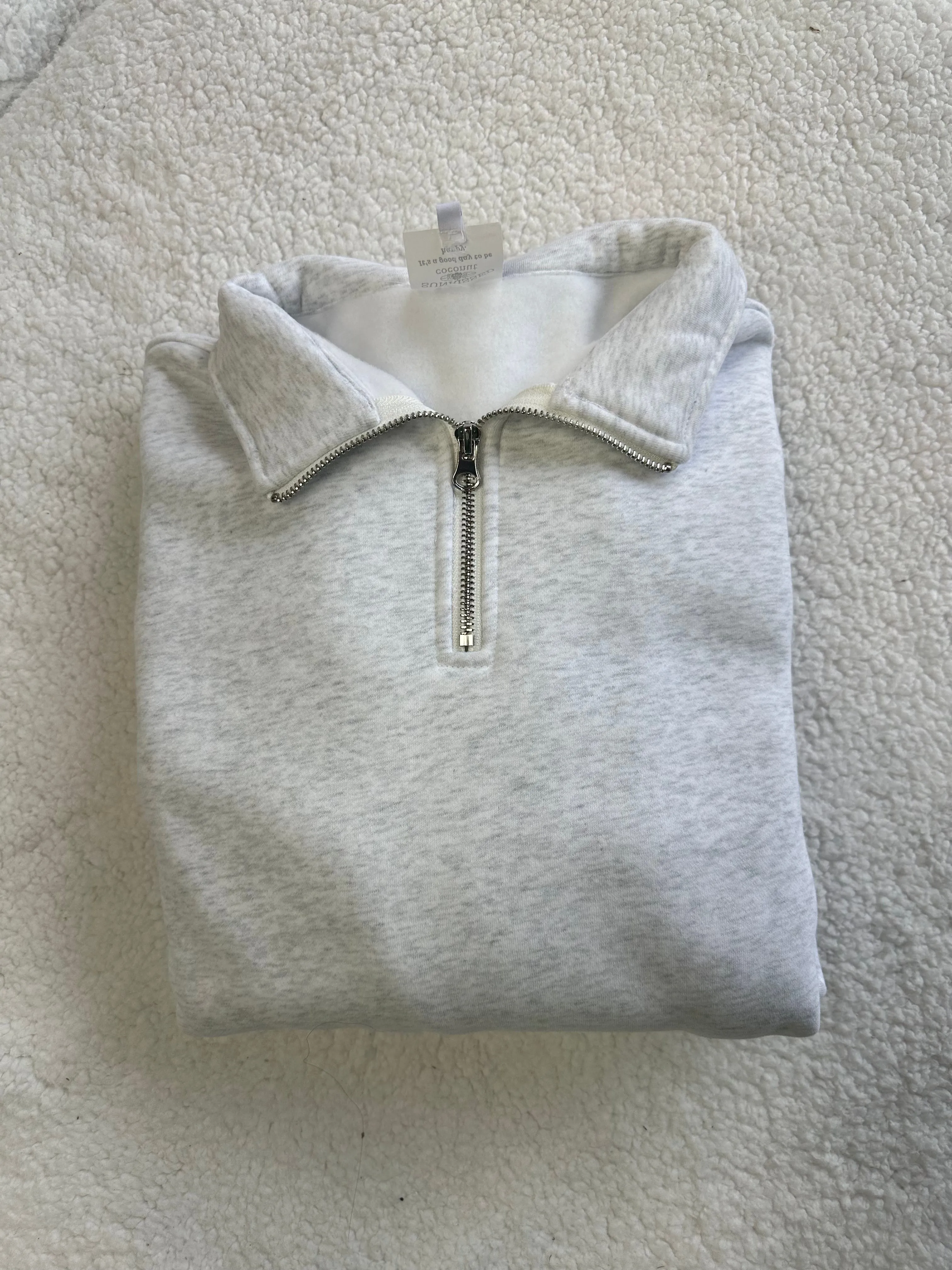 Pearl Grey Basic Blank Quarter-Zip Sweatshirt sold by Sunkissed Coconut