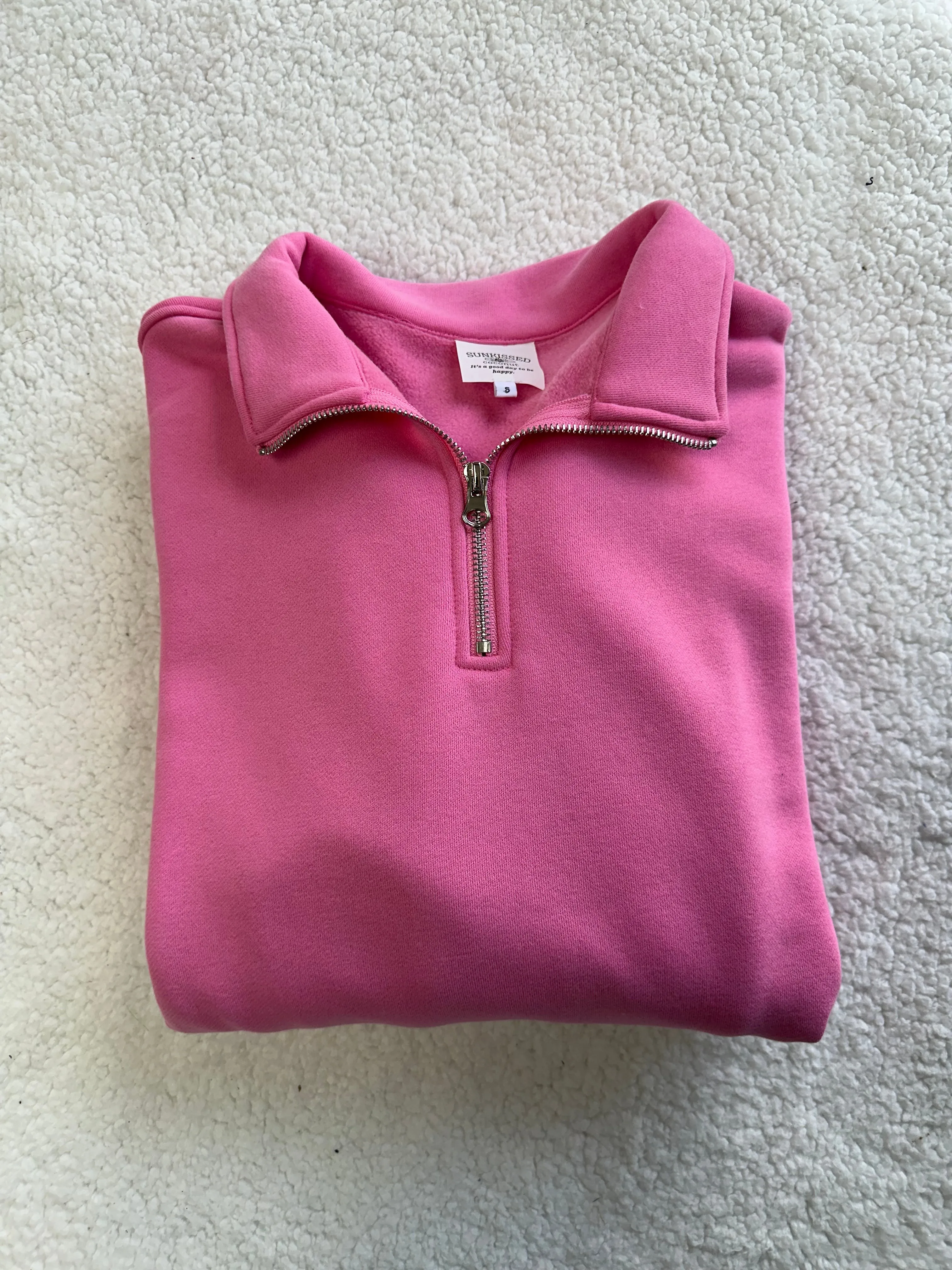 Taffy Pink Basic Blank Quarter-Zip Sweatshirt sold by Sunkissed Coconut