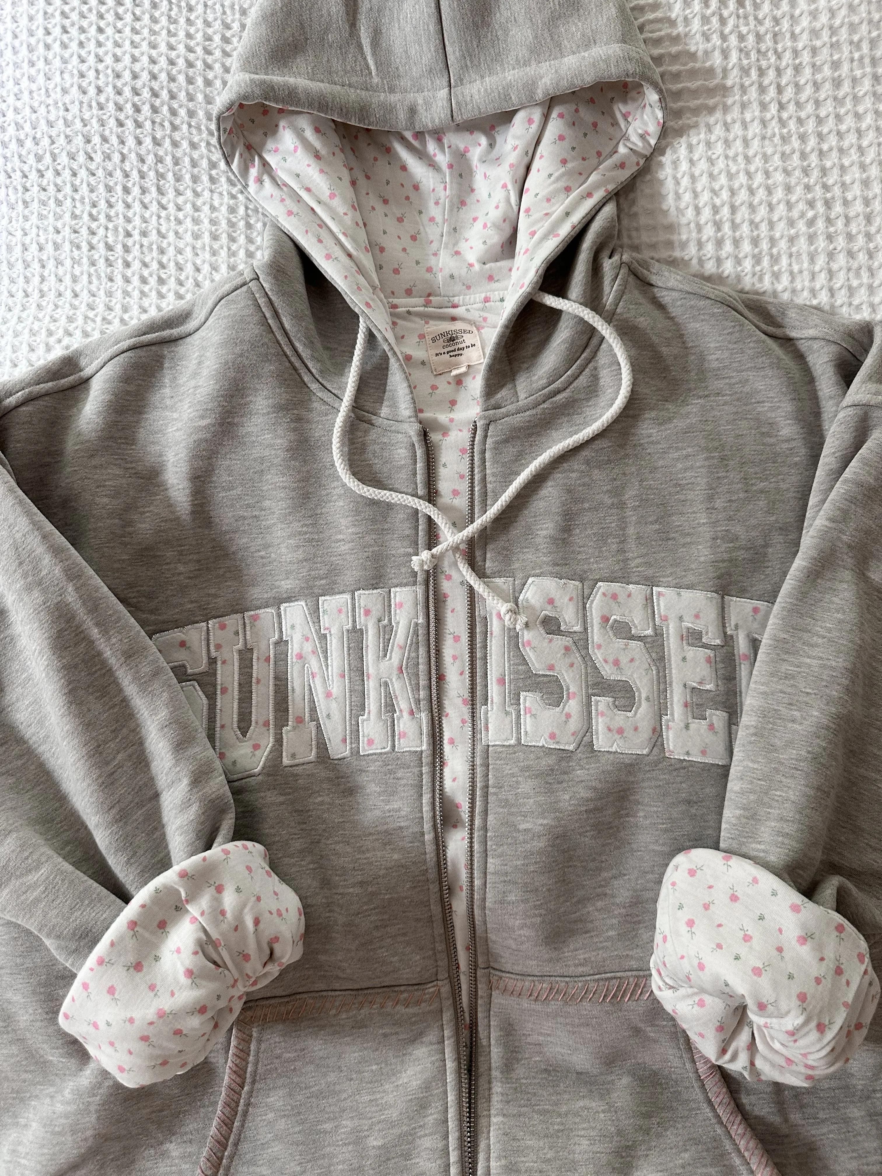 Afternoon Grey Roses Sunkissedcoconut Full Zip Hoodie sold by Sunkissed Coconut