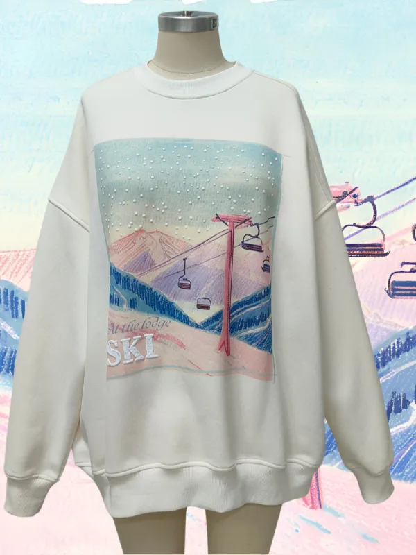 Ivory At The Lodge Ski Puff Print Sweatshirt sold by Sunkissed Coconut