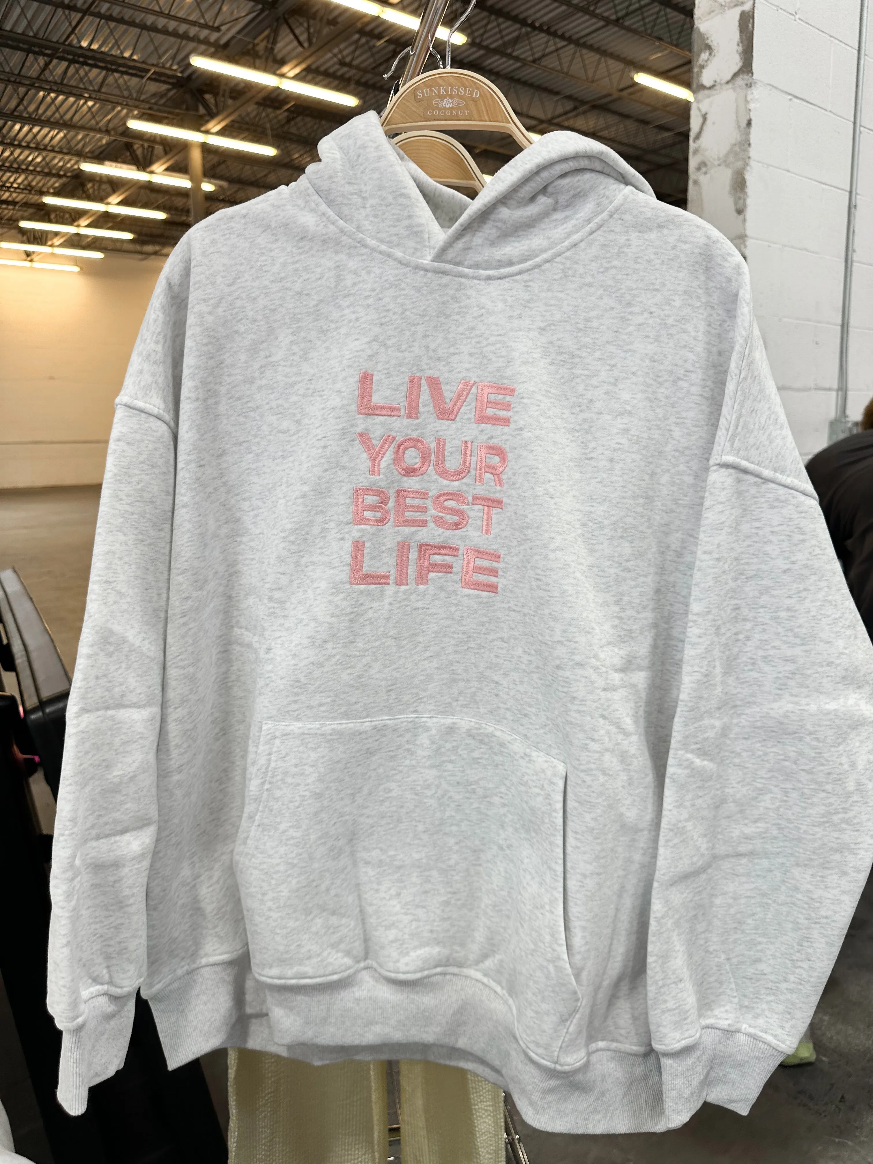 Pearl Grey Live Your Best Life Embroider Hoodie sold by Sunkissed Coconut