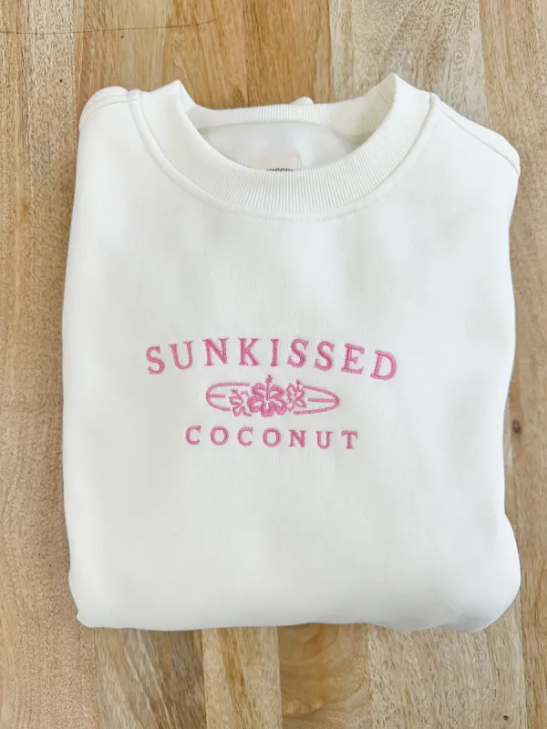 Ivory and Hibiscus Pink Sunkissedcoconut Logo Embroider Sweatshirt sold by Sunkissed Coconut