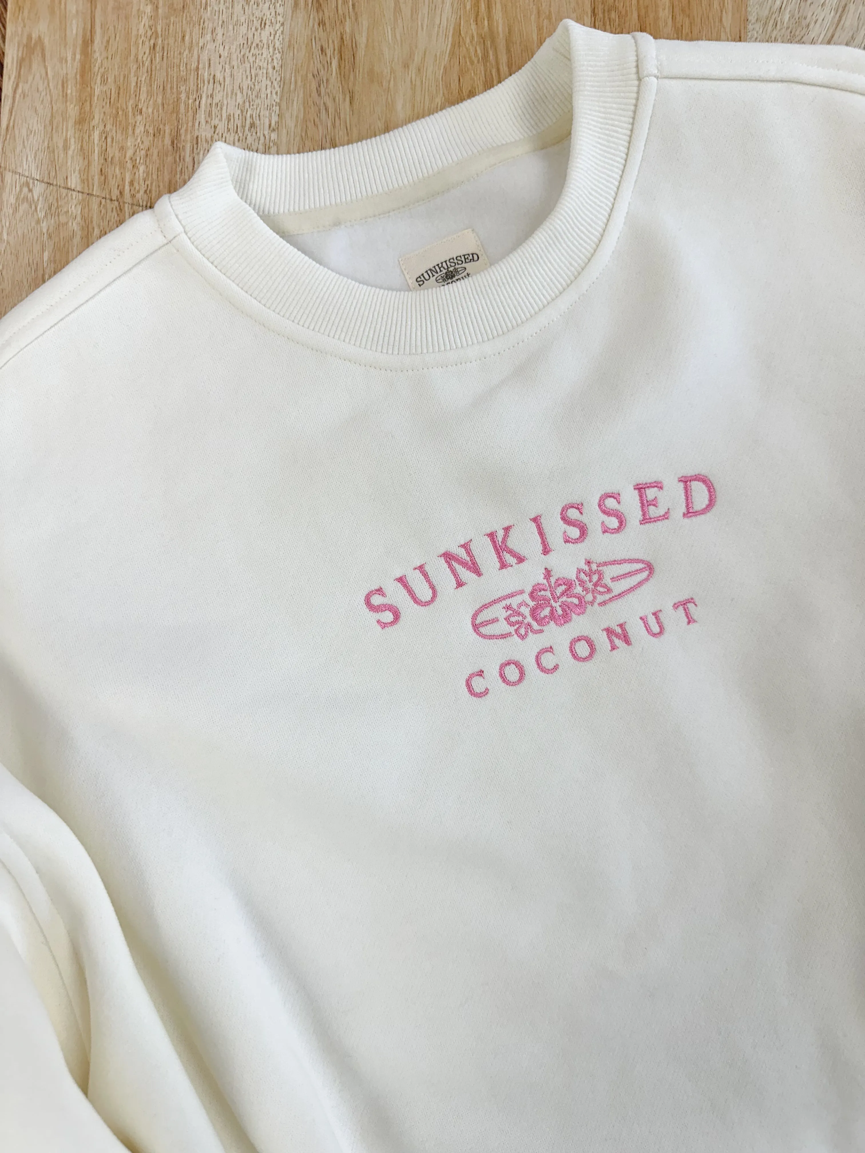 Ivory and Hibiscus Pink Sunkissedcoconut Embroider Sweatshirt sold by Sunkissed Coconut product image thumbnail 3