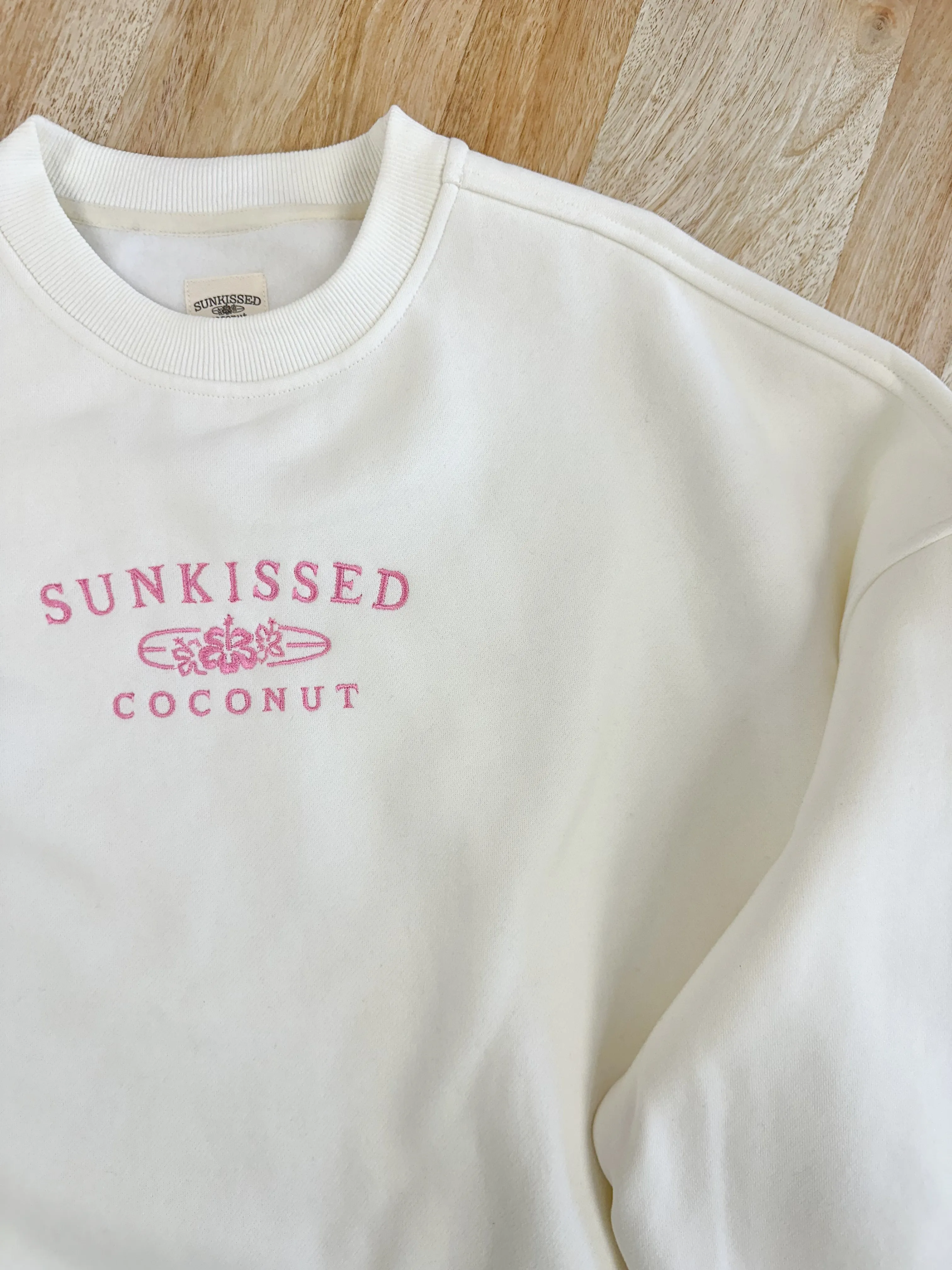 Ivory and Hibiscus Pink Sunkissedcoconut Embroider Sweatshirt sold by Sunkissed Coconut product image thumbnail 4