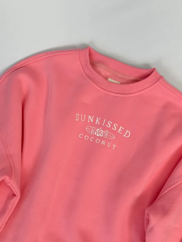 Hibiscus Pink Sunkissedcoconut Logo Embroider Sweatshirt sold by Sunkissed Coconut