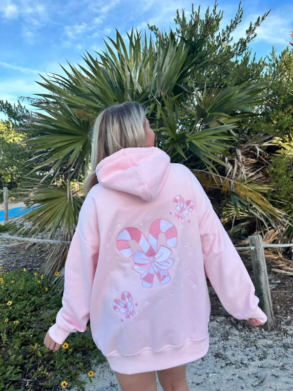 Light Pink Candy Cane Wonderland Hoodie sold by Sunkissed Coconut